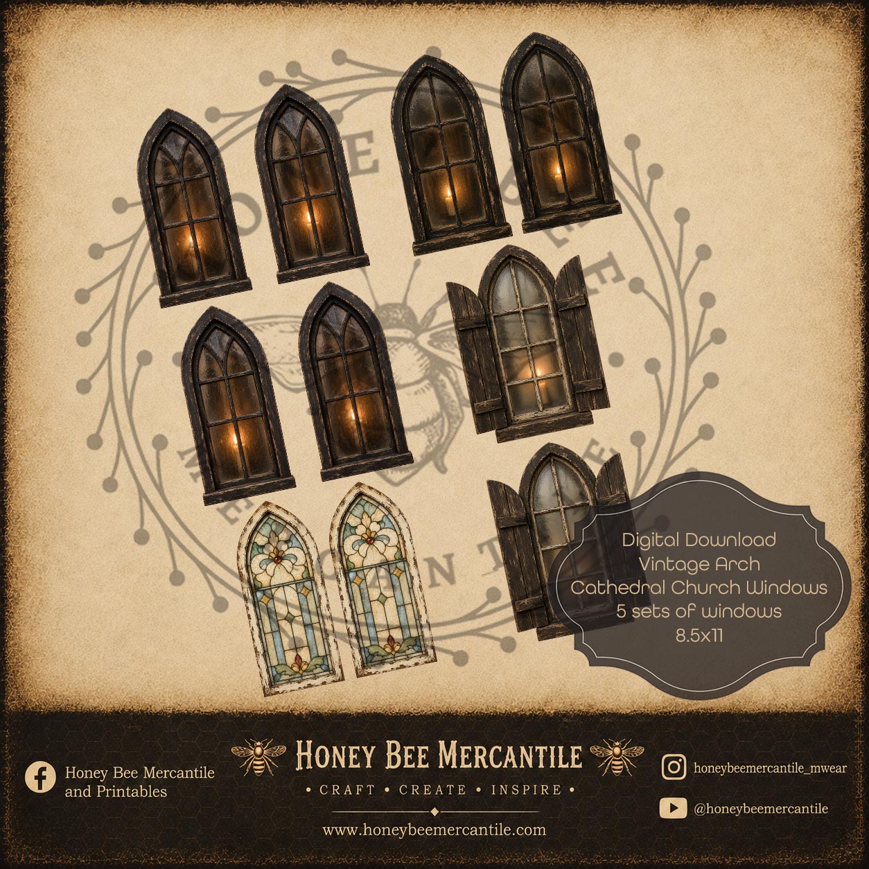 Build A Church Bundle, Doors, Windows, Hymnal Sheet, Wall Textures, Digital Download, Printable, Decoupage, Craft Supplies
