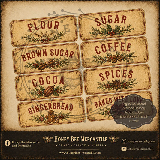 Vintage Holiday Collection, Pantry Labels, Set of 8, Digital Download, Printable, Decoupage, Craft Supplies