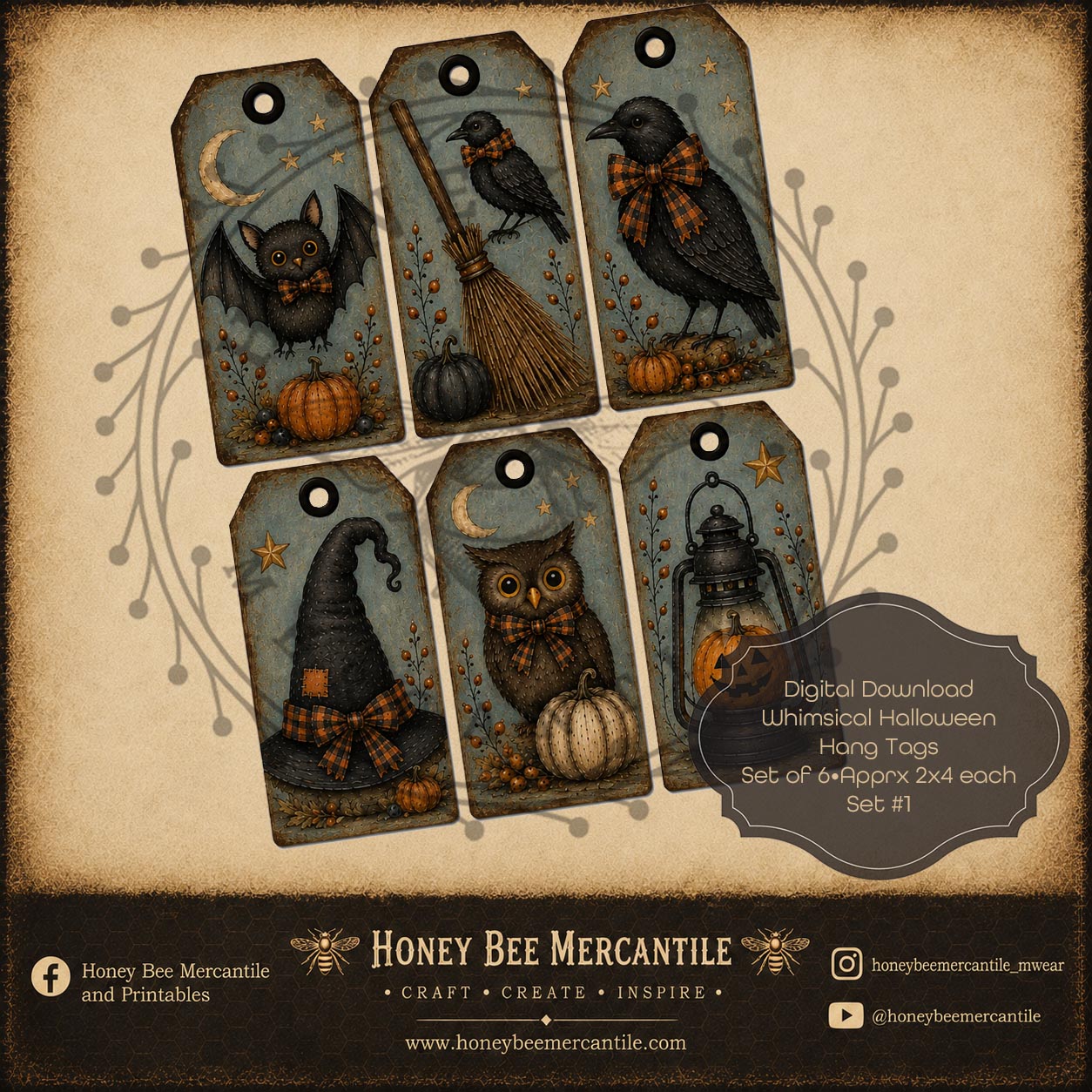 Whimsical Fall Halloween Tags, Digital Download, Printable, Decoupage, Craft Supplies, Set 1