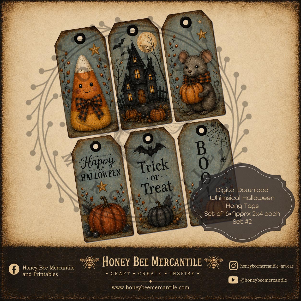 Whimsical Fall Halloween Tags, Digital Download, Printable, Decoupage, Craft Supplies, Set 2