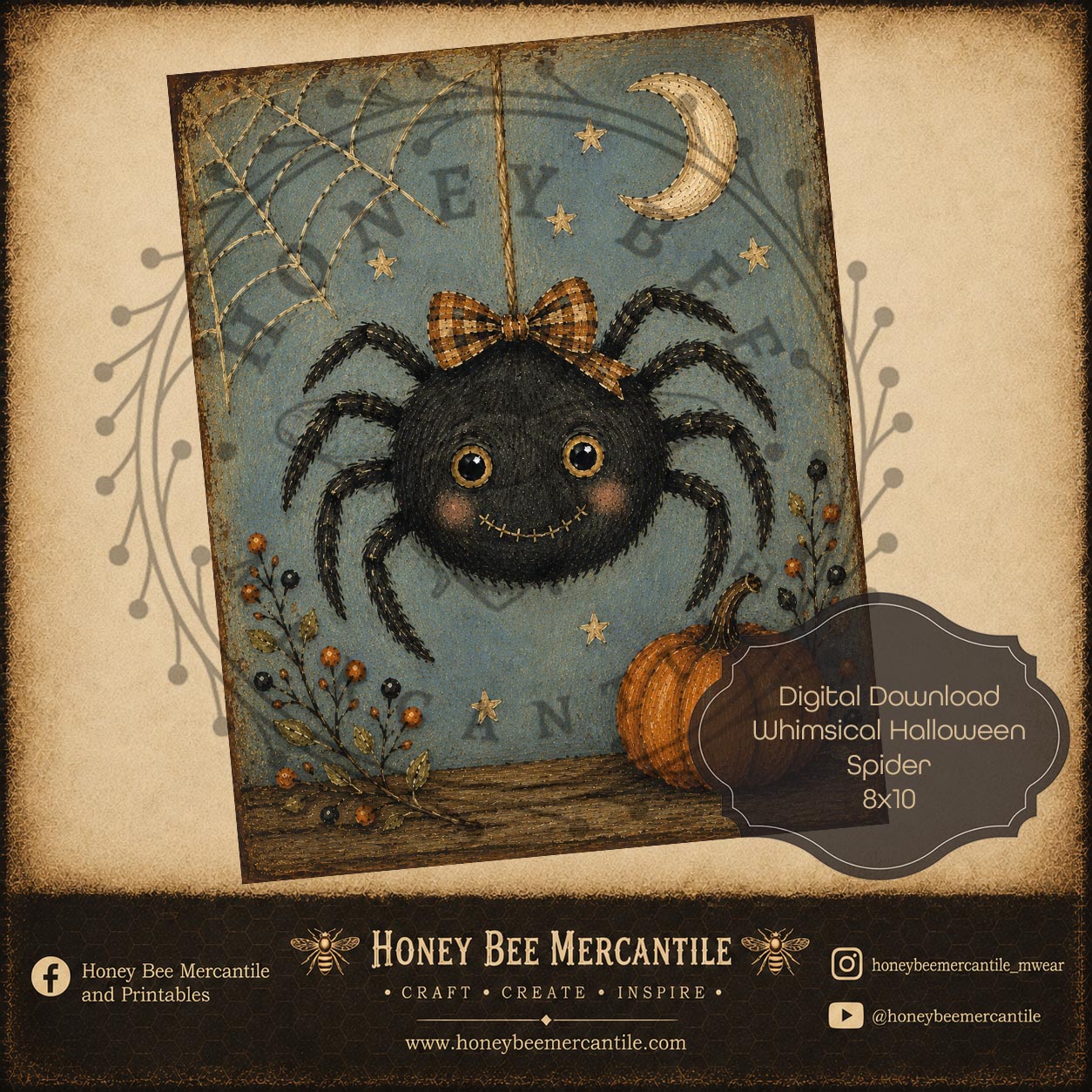Whimsical Fall Halloween Spider, 8x10, Digital Download, Printable, Decoupage, Craft Supplies