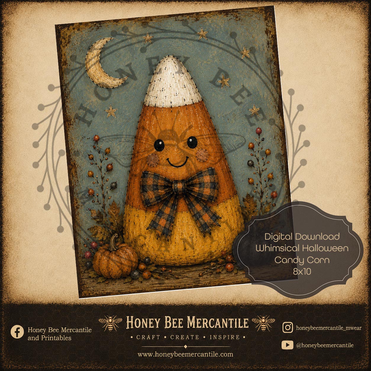 Whimsical Fall Halloween Candy Corn, 8x10, Digital Download, Printable, Decoupage, Craft Supplies