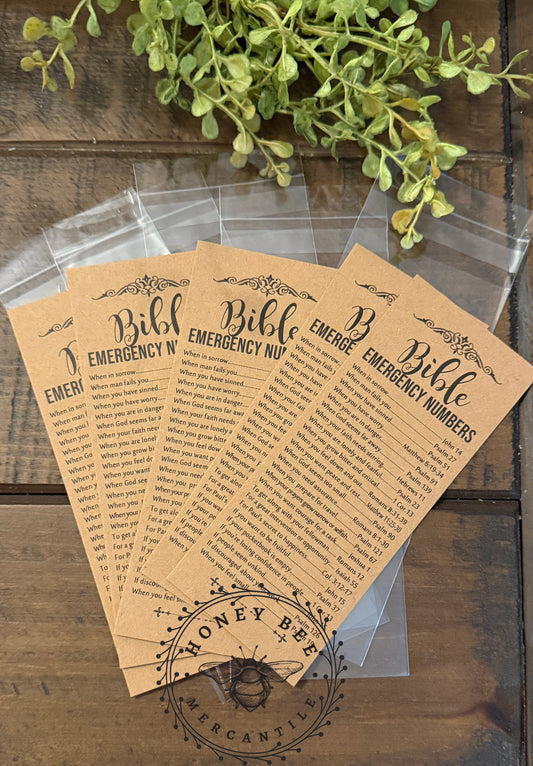 Bible Emergency Numbers Bookmark Set of 5 | Faith Reminder | Rustic Kraft Paper