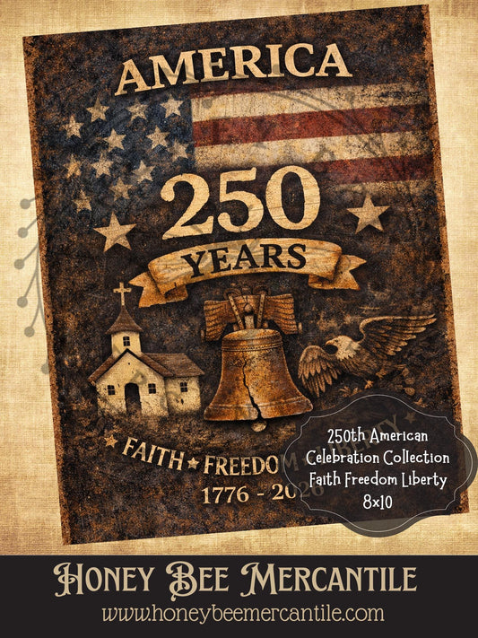 RICE PAPER PRINT - 250th American Collection - 250 Years, Faith, Freedom, Liberty, 8x10, Decoupage, Vintage, Primitive, Craft Supplies
