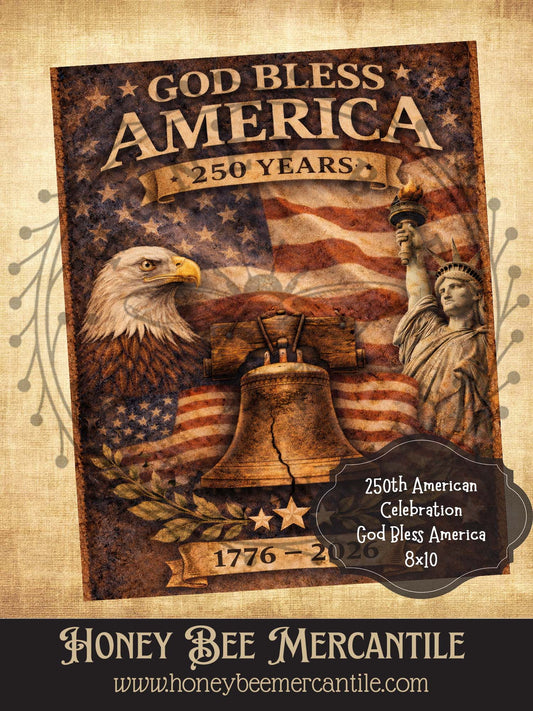 RICE PAPER PRINT - 250th American Collection - 250 Years, God Bless America,  8x10, Decoupage, Vintage, Primitive, Craft Supplies