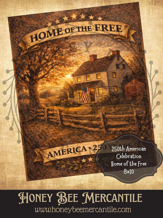 RICE PAPER PRINT - 250th American Collection - 250 Years, Home of the Free, Farmhouse,  8x10, Decoupage, Vintage, Primitive, Craft Supplies