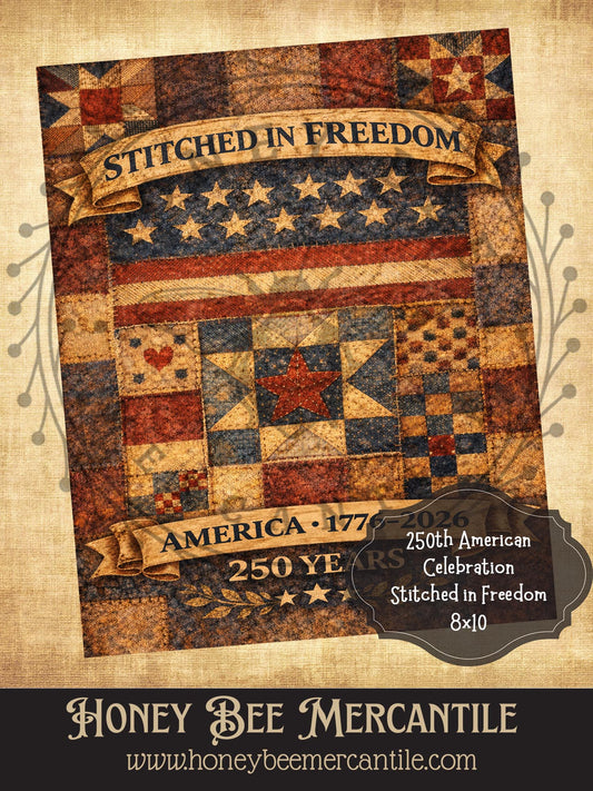 RICE PAPER PRINT - 250th American Collection - 250 Years, Stitched in Freedom, America, 8x10, Decoupage, Vintage, Primitive, Craft Supplies