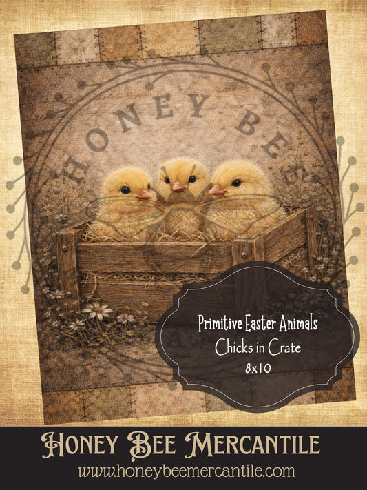 8"x10" RICE PAPER PRINT Rustic Spring Easter Chicks in Crafte, Print, Decoupage, Folk-art