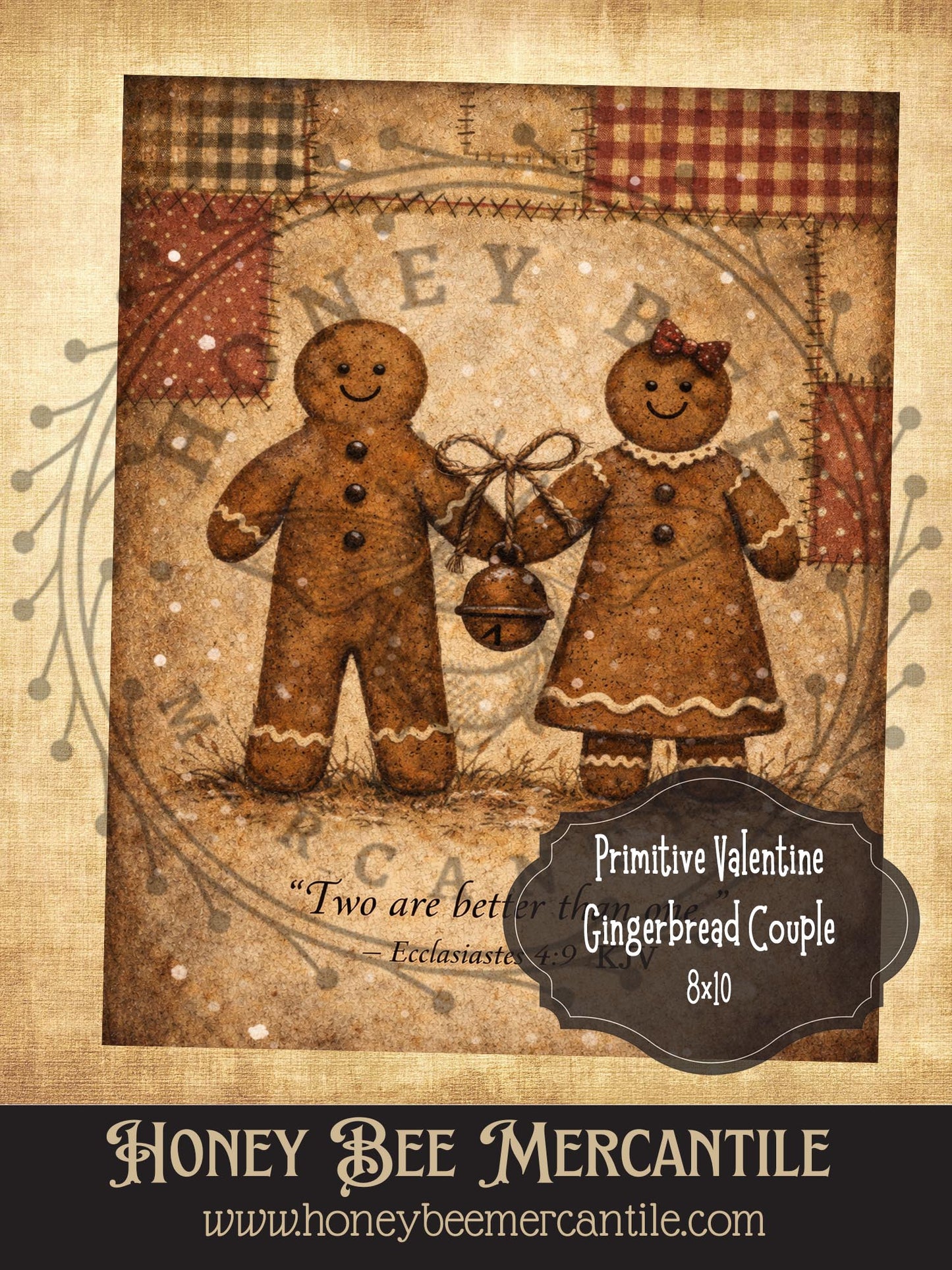 8"x10" RICE PAPER PRINT 8x10 Vintage Valentine Gingerbread Couple Print, Craft Supplies, Decoupage, Folk-art