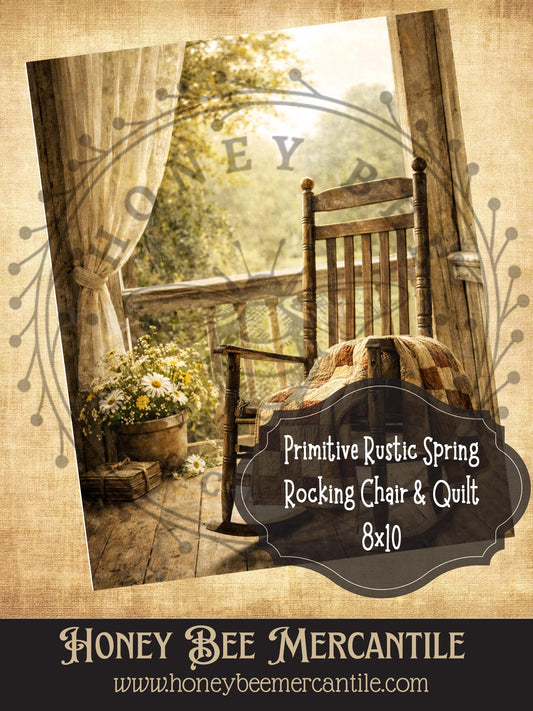 8"x10" RICE PAPER PRINT Rustic Spring Rocking Chair and Quilt Print, Decoupage, Folk-art