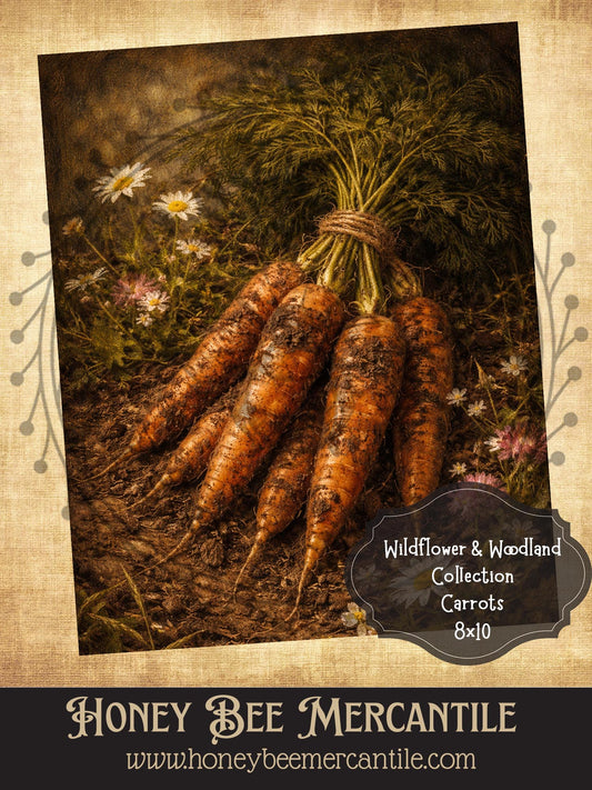RICE PAPER PRINT - Wildflower & Woodland Collection, Carrots, 8x10, Decoupage, Vintage, Primitive, Craft Supplies