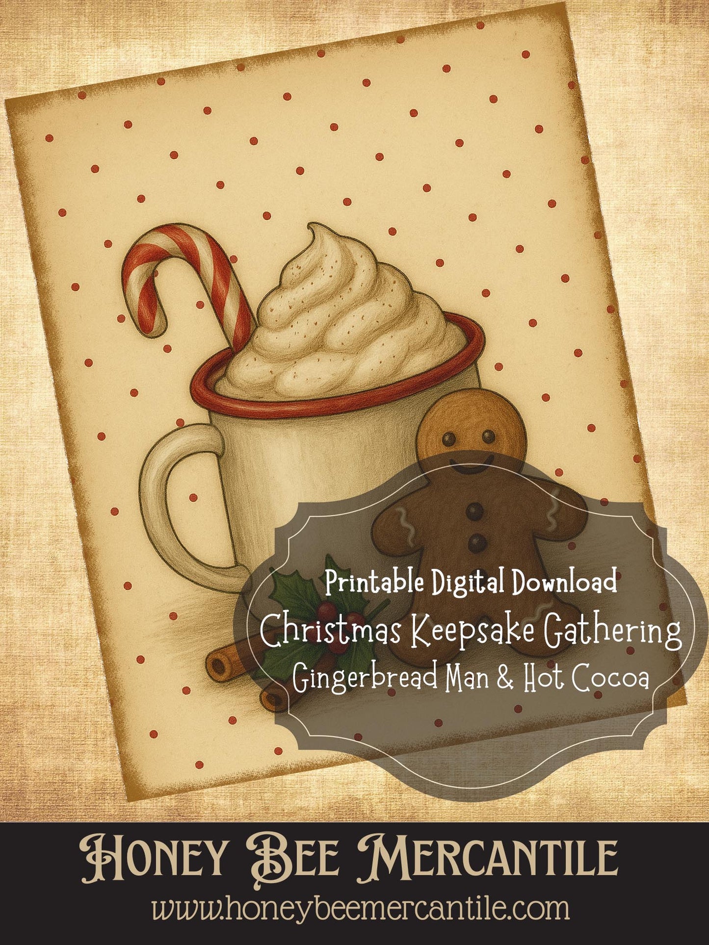 The Christmas Keepsake Collection – Vintage Holiday Art Prints - Gingerbread Hot Cocoa, Digital Download, Printable, Decoupage, Primitive