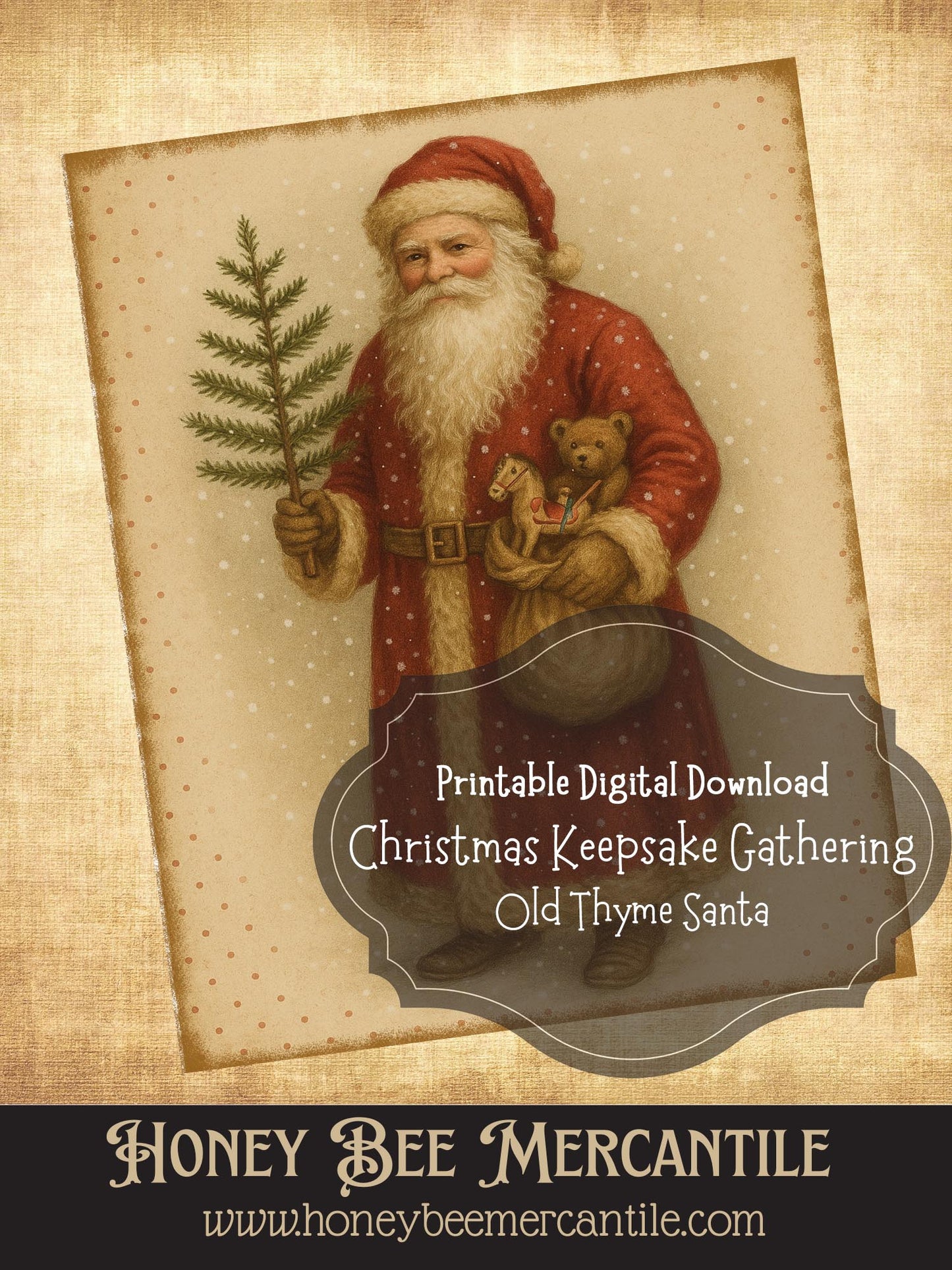 The Christmas Keepsake Collection – Vintage Holiday Art Prints - Old Thyme Santa, Digital Download, Printable, Decoupage, Primitive