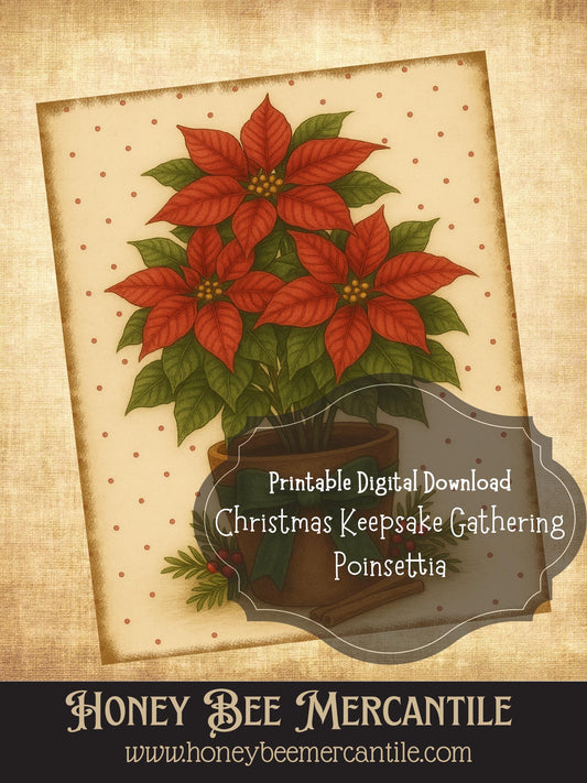 The Christmas Keepsake Collection – Vintage Holiday Art Prints - Poinsettia, Digital Download, Printable, Decoupage, Primitive