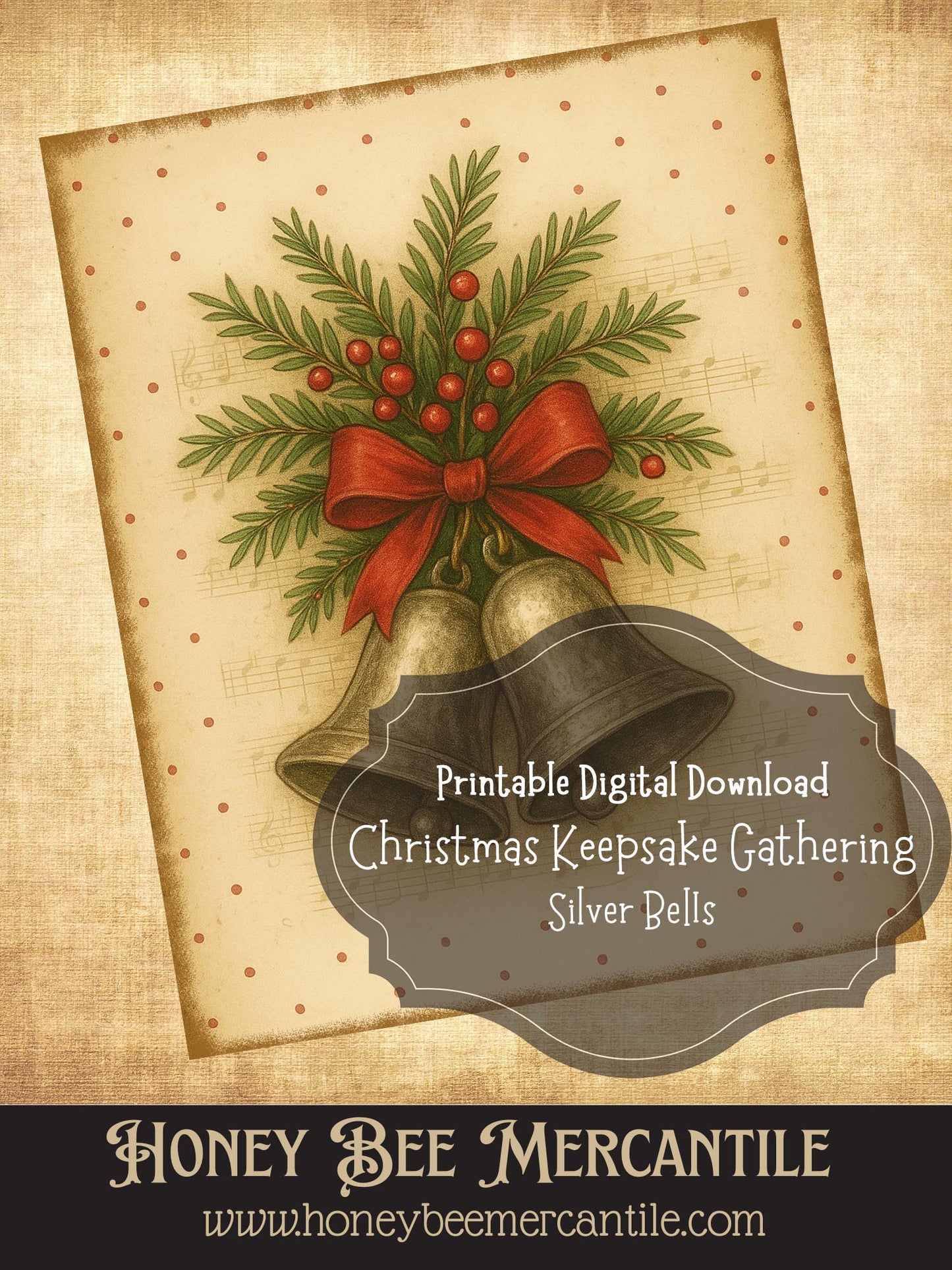 The Christmas Keepsake Collection – Vintage Holiday Art Prints - Silver Bells, Digital Download, Printable, Decoupage, Primitive