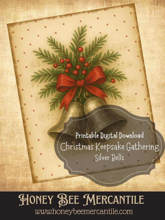 The Christmas Keepsake Collection – Vintage Holiday Art Prints - Silver Bells, Digital Download, Printable, Decoupage, Primitive