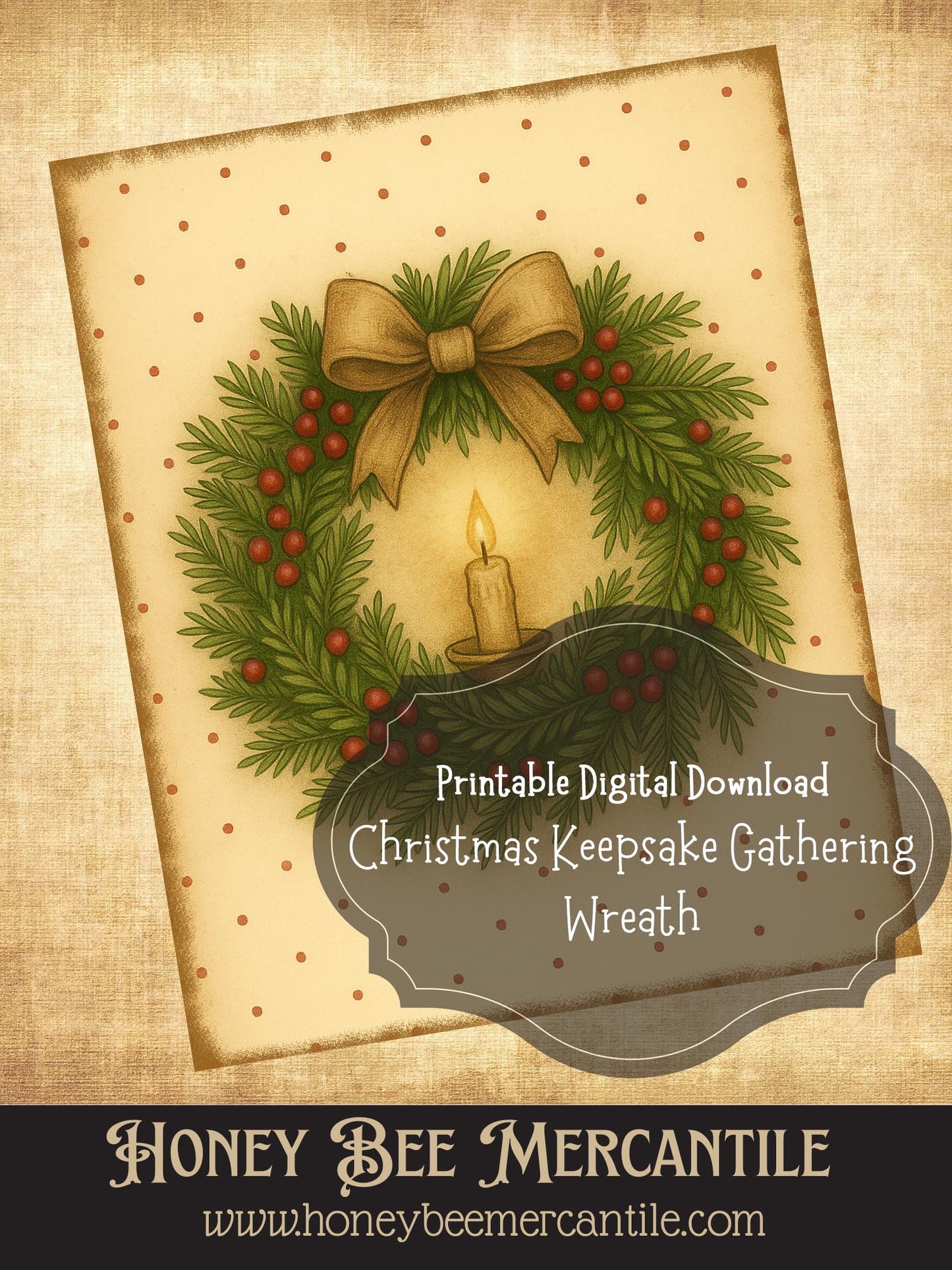 The Christmas Keepsake Collection – Vintage Holiday Art Prints - Vintage Christmas Wreath, Digital Download, Printable, Decoupage, Primitive