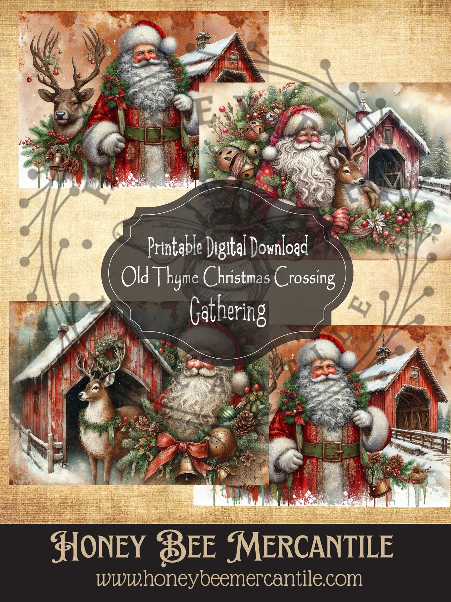 Vintage Primitive Instant Download Printable Decoupage, Vintage Christmas, Santa Claus, Old World Santa, Reindeer, Covered Bridge A4 Bundle
