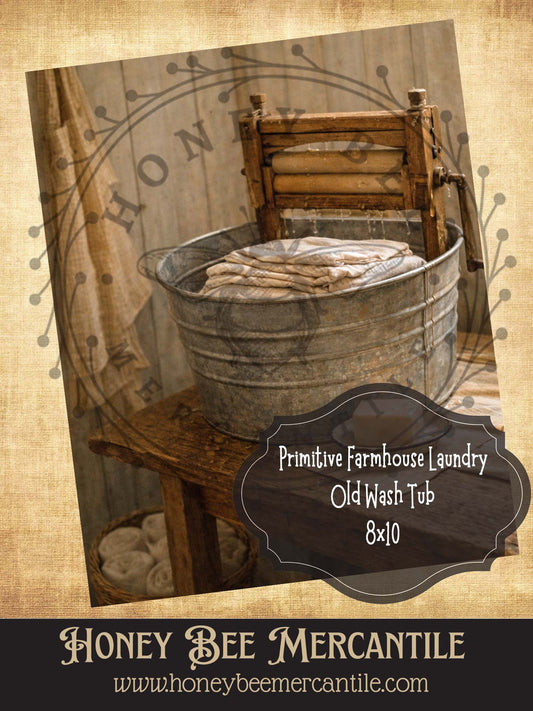8"x8"  RICE PAPER PRINT Washtub, Vintage, Primitive Farmhouse, Craft Supplies, Decoupage, Folk-art