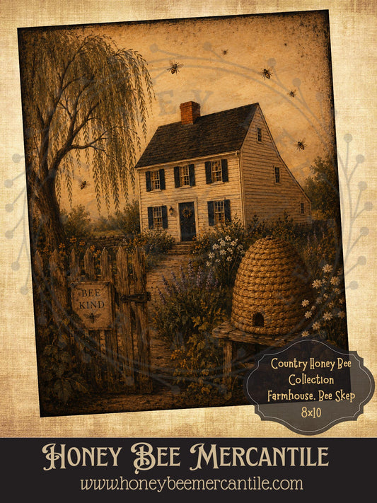 Country Honey Bee Collection, Farmhouse Bee Skep, 8x10, Digital Download, Printable, Decoupage, Vintage, Primitive, Craft Supplies