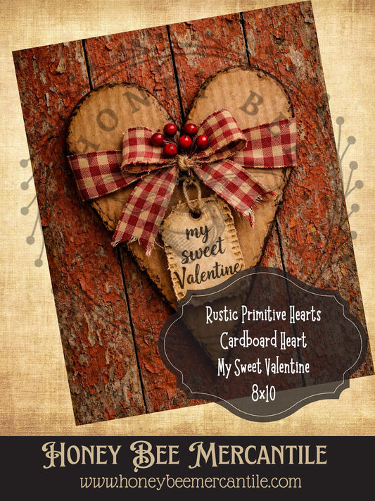 8"x10" RICE PAPER PRINT Rustic Primitive Heart, My Sweet Valentine, Craft Supplies, Decoupage, Folk-art