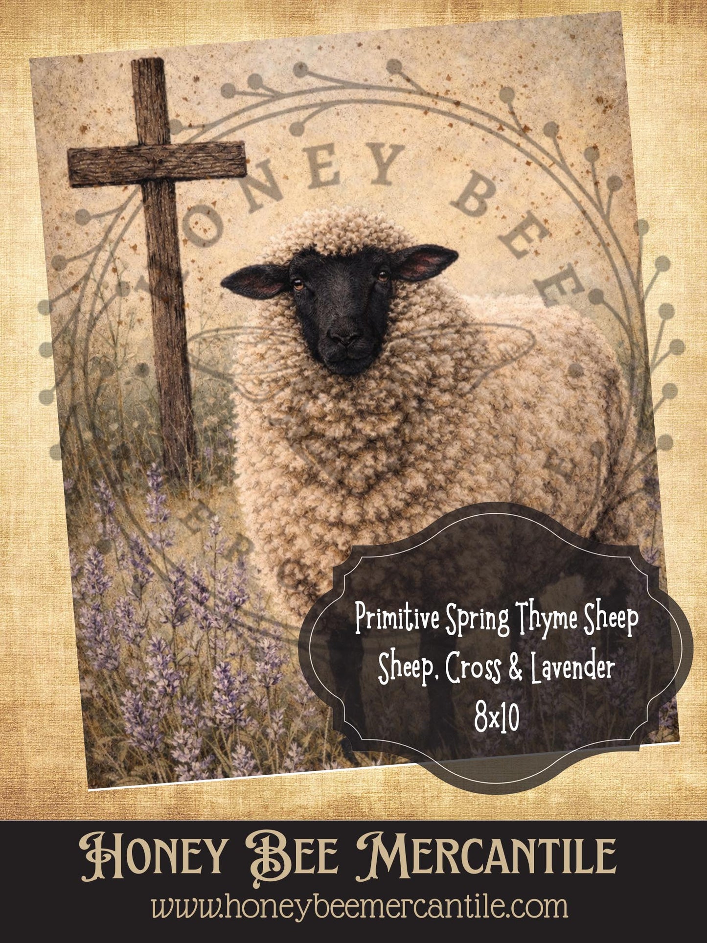 8x10 Sheep, Cross and Lavender - Digital Download, Printable, Decoupage, Primitive, Craft Supplies, Vintage, Rustic,