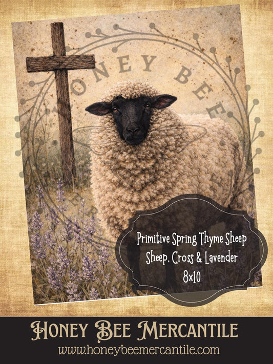 8"x10"  RICE PAPER PRINT Sheep and Lavender and Daises, Vintage, Primitive Farmhouse, Craft Supplies, Decoupage, Folk-art