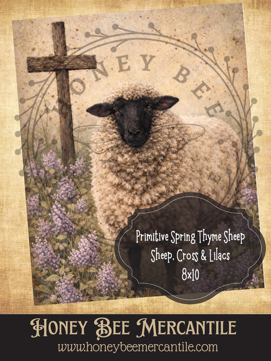 8"x10"  RICE PAPER PRINT Sheep and Lilacs and Daises, Vintage, Primitive Farmhouse, Craft Supplies, Decoupage, Folk-art