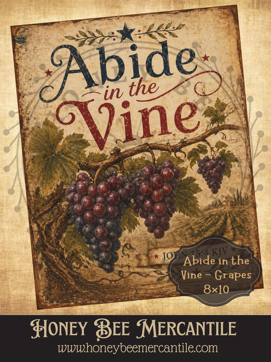 Abide in the Vine, Grapes, 8x10, Digital Download, Printable, Decoupage, Vintage, Primitive