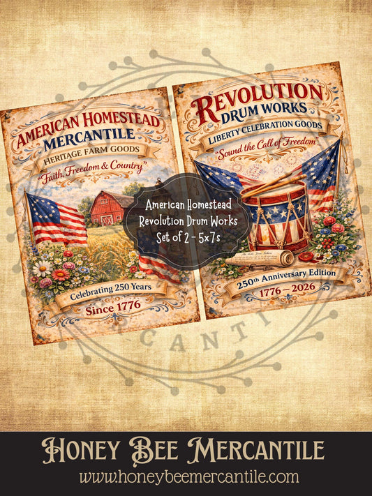 American Homestead and Drumworks, 5x7 prints, Instant Download, Vintage, Printable, Decoupauge