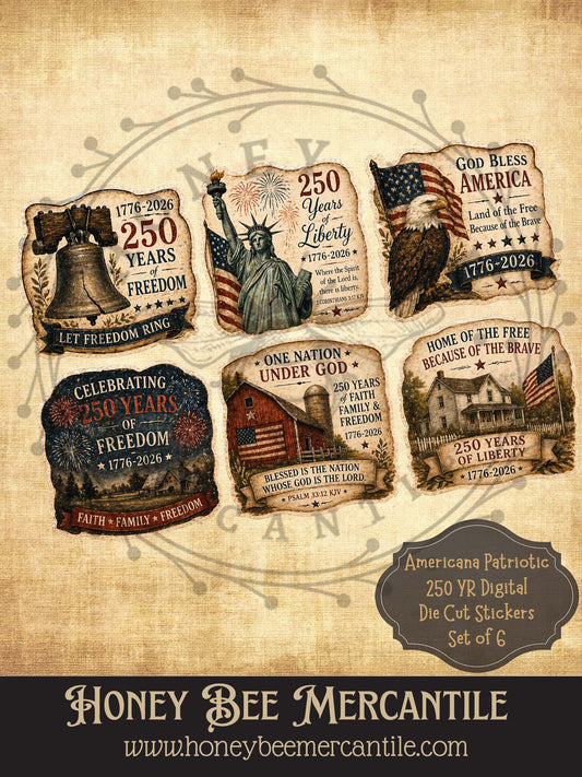 Americana 250th Year Digital Die Cut Stickers, Download, Printable, Decoupage, Vintage, Primitive Labels, Set 1