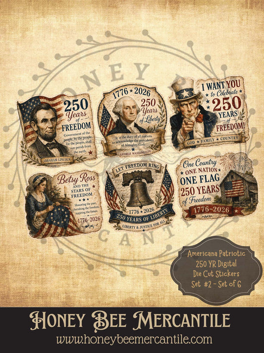 Americana 250th Year Digital Die Cut Stickers, Download, Printable, Decoupage, Vintage, Primitive Labels, Set 2
