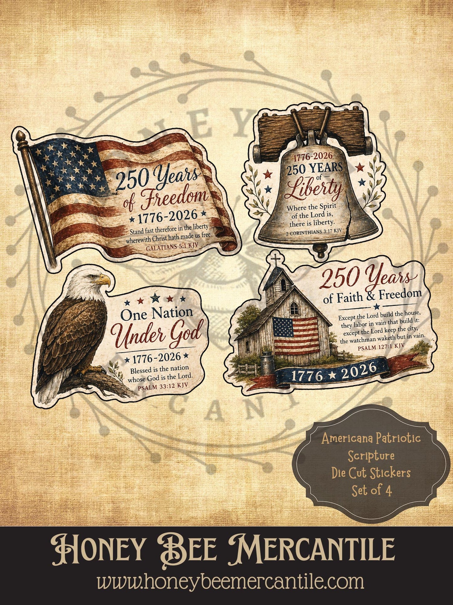 Americana Patriotic Scripture Digital Die Cut Stickers, Set of 4, Instant Download, Printable, Decoupage, Vintage, Primitive Labels