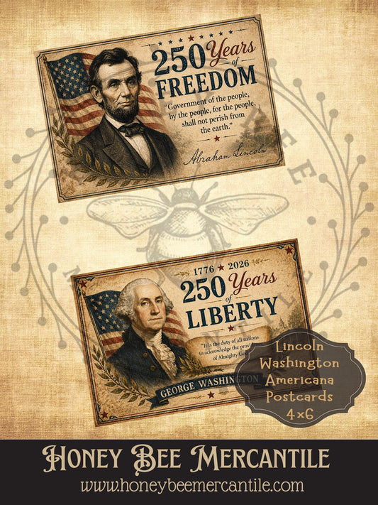 Americana Postcards, Lincoln, Washington, 4x6 inch Digital Download, Printable, Decoupage, Primitive, Craft Supplies, Set of 2