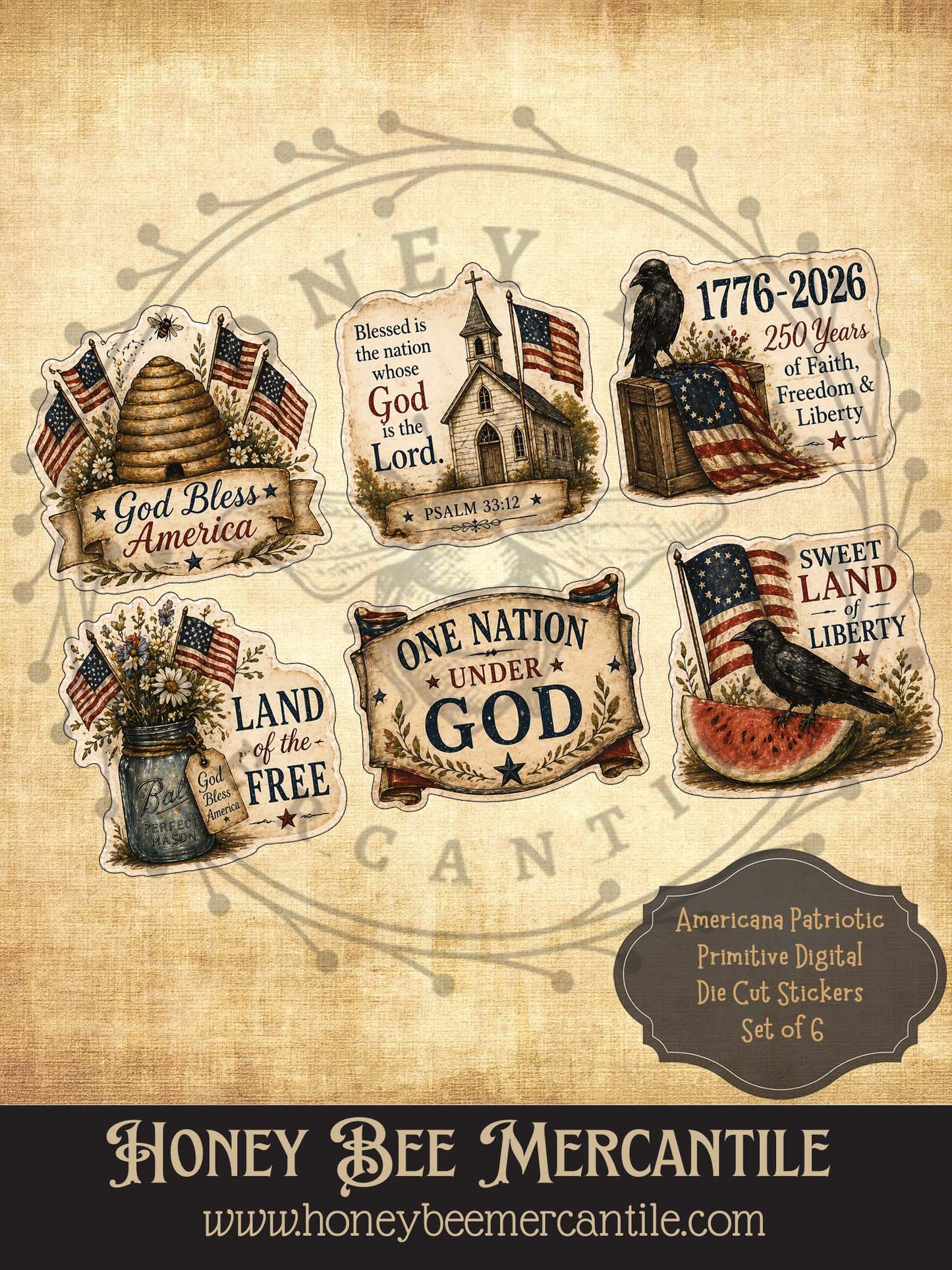 Americana Primitive Patriotic Digital Die Cut Stickers, Download, Printable, Decoupage, Vintage, Primitive Labels, Set of 6