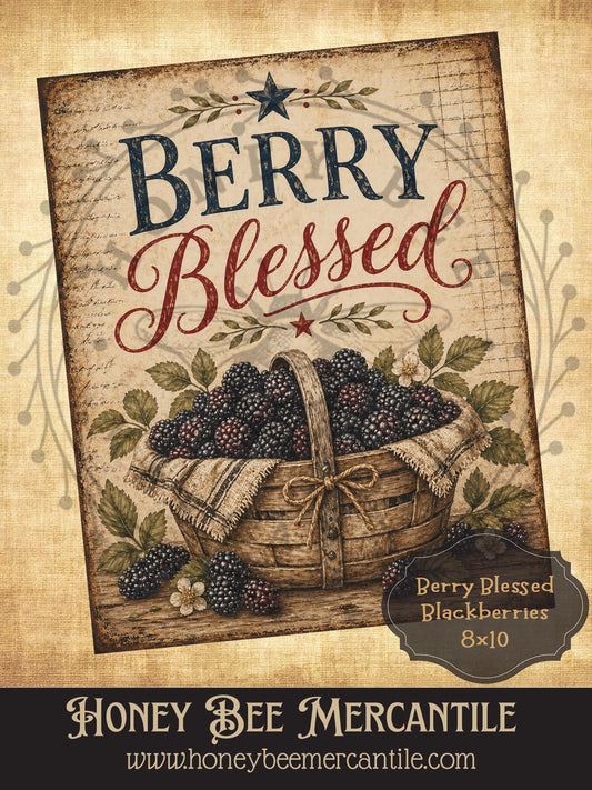 Berry Blessed Blackberries, 8x10, Digital Download, Printable, Decoupage, Vintage, Primitive