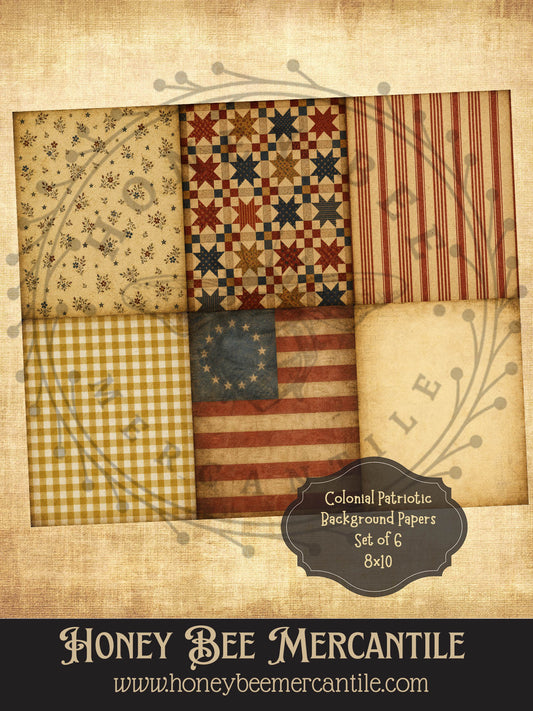 Colonial Patriotic Backgrounds, Set of 6 8x10s, Digital Download, Printable, Decoupage, Vintage, Primitive