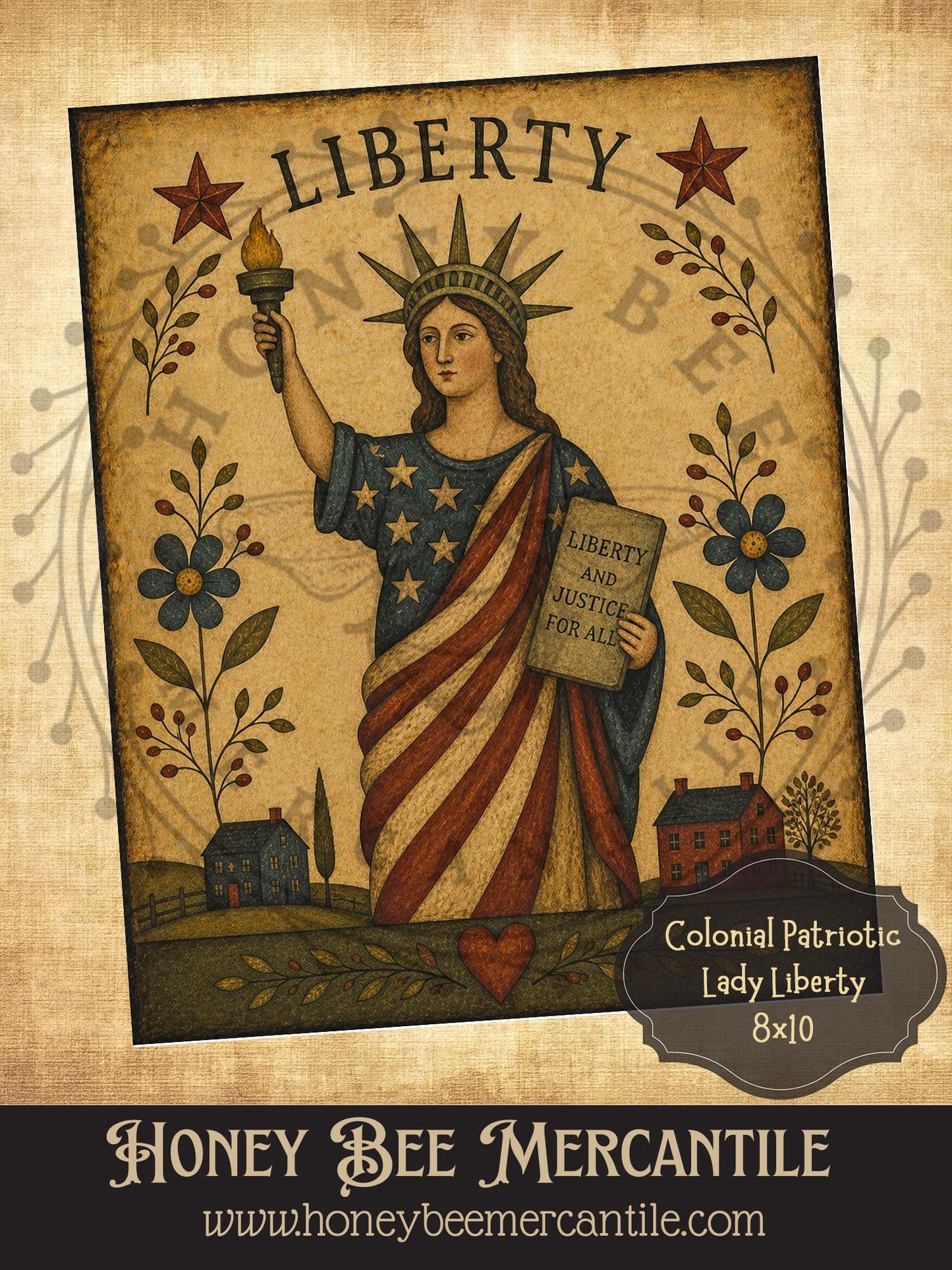 Colonial Patriotic Lady Liberty, 8x10, Digital Download, Printable, Decoupage, Vintage, Primitive