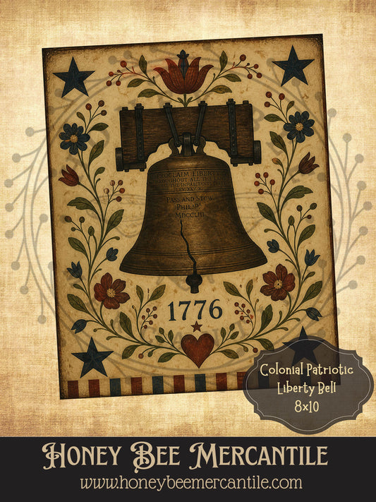 Colonial Patriotic Liberty Bell, 8x10, Digital Download, Printable, Decoupage, Vintage, Primitive