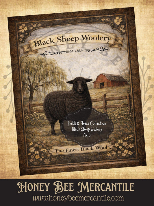 Fields and Fleece Collection, Black Sheep Woolery, 8x10, Digital Download, Printable, Decoupage, Vintage, Primitive, Craft