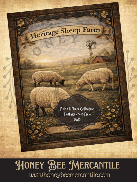 Fields and Fleece Collection, Heritage Sheep Farm, 8x10, Digital Download, Printable, Decoupage, Vintage, Primitive, Craft