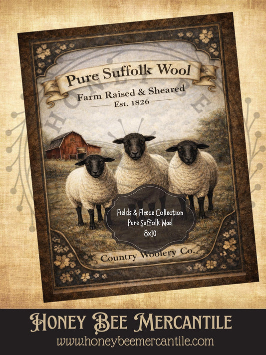 Fields and Fleece Collection, Pure Suffolk Wool, 8x10, Digital Download, Printable, Decoupage, Vintage, Primitive, Craft