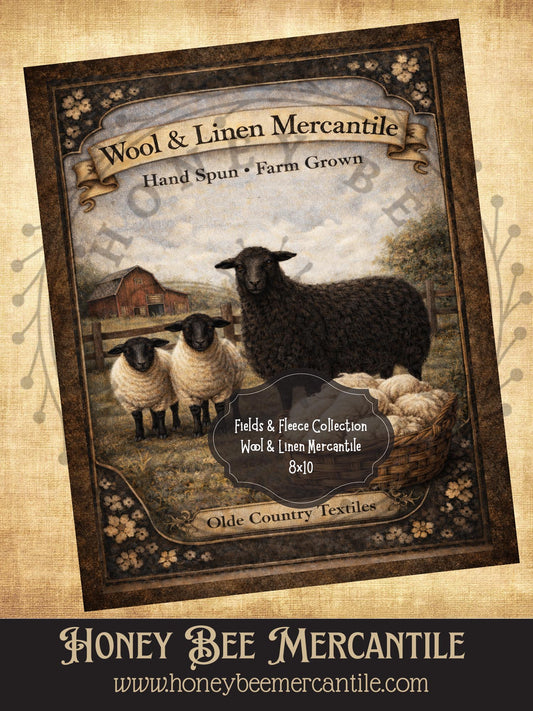 Fields and Fleece Collection, Wool and Linen Mercantile, 8x10, Digital Download, Printable, Decoupage, Vintage, Primitive, Craft