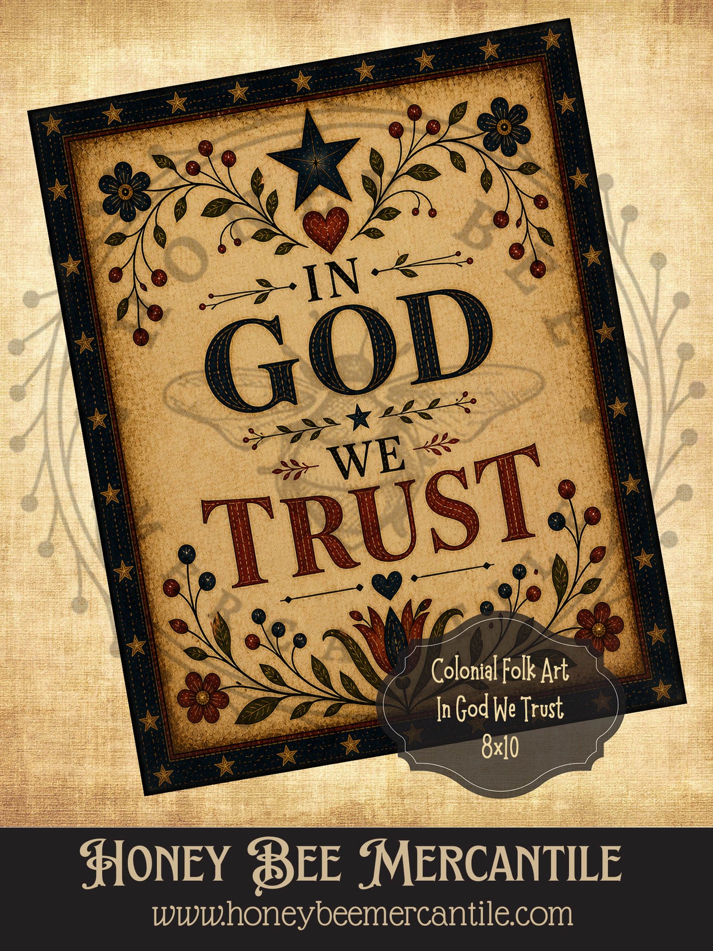 Colonial Patriotic In God We Trust, 8x10, Digital Download, Printable, Decoupage, Vintage, Primitive
