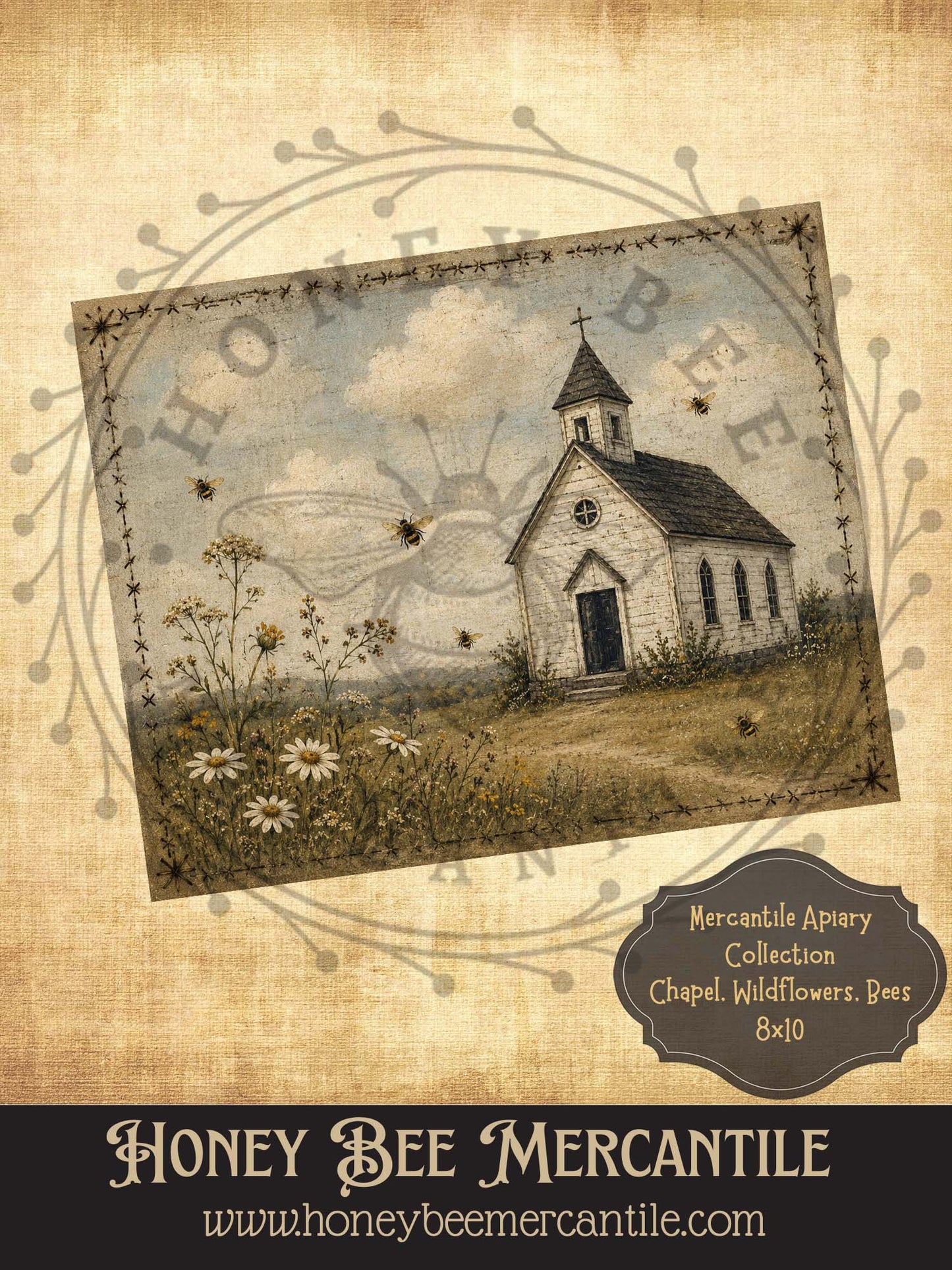 Mercantile Apiary Collection, Chapel, 8x10, Digital Download, Printable, Decoupage, Vintage, Primitive, Craft Supplies