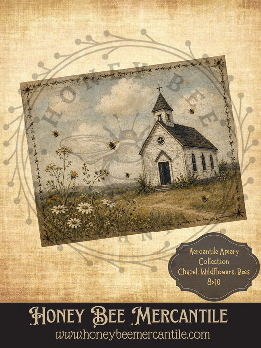 Mercantile Apiary Collection, Chapel, 8x10, Digital Download, Printable, Decoupage, Vintage, Primitive, Craft Supplies
