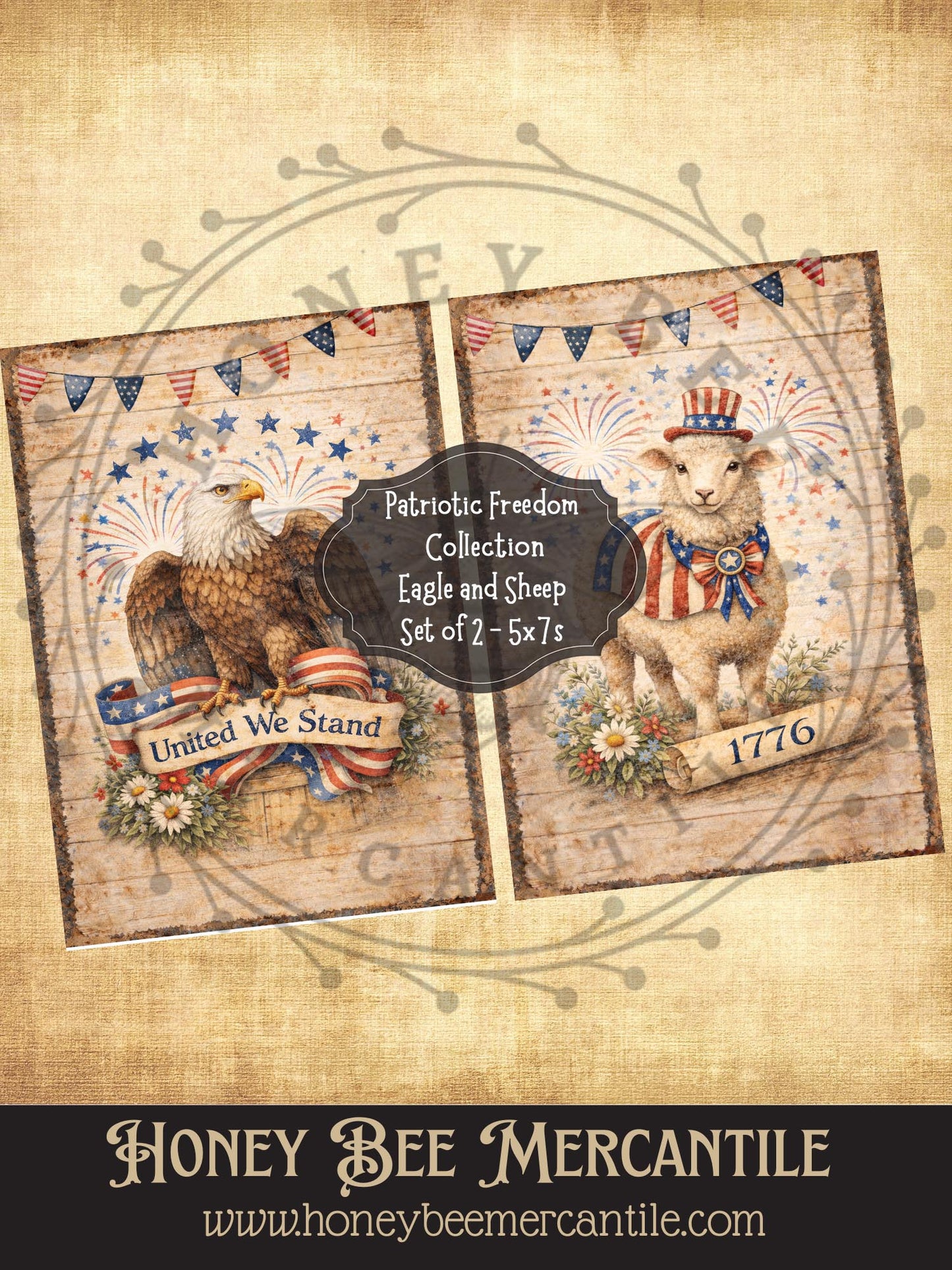 Patriotic Freedom Collection, Eagle and Sheep, 5x7 prints, Instant Download, Vintage, Printable, Decoupauge