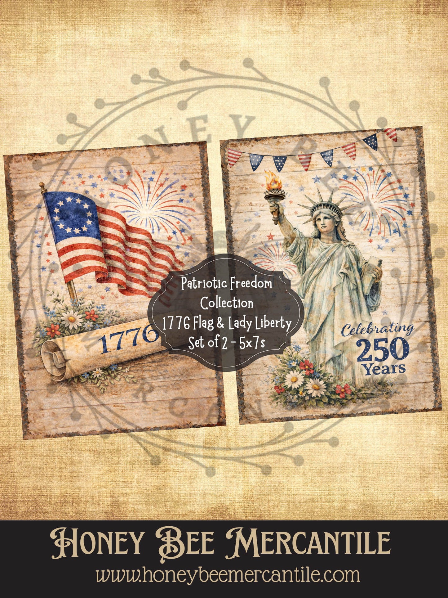 Patriotic Freedom Collection, Flag and Lady Liberty, 5x7 prints, Instant Download, Vintage, Printable, Decoupauge