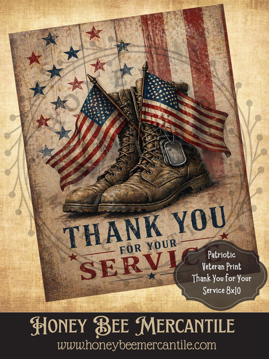 Patriotic Veteran, Thank You For Your Service, 8x10, Digital Download, Printable, Decoupage, Vintage, Primitive