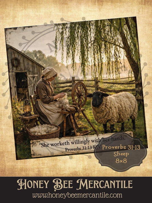 Proverbs 31:13, Sheep, 8x8, Digital Download, Printable, Decoupage, Vintage, Primitive